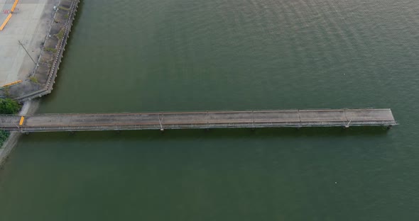 Birdseye view of small boat docked at port