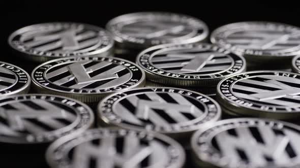 Rotating shot of Bitcoins 