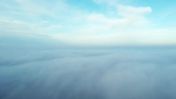 Aerial Drone View Flight Over Fog