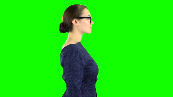 Teacher Goes To Class. Green Screen. Side View