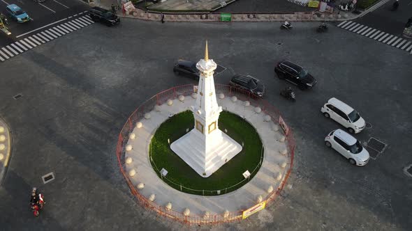 Aerial view of Tugu Jogja or Yogyakarta Monument, Indonesia.