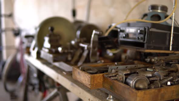 A Table with DIY Equipment in a Workshop - Closeup