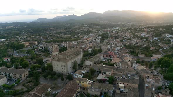Aerial view of Calvia with Sant Joan Baptista church, Mallorca, Spain