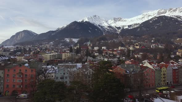 Aerial view of Innsbruck and mountains