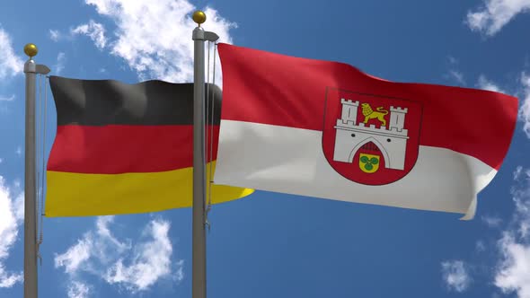 Germany Flag Vs Hanover City Flag on Flagpole