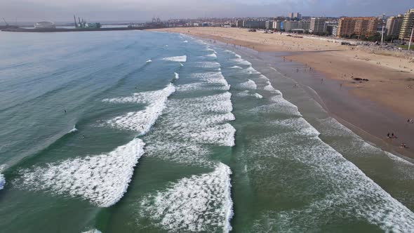 Aerial Shot of the Sandy Matosinhos Beach in Porto Portugal