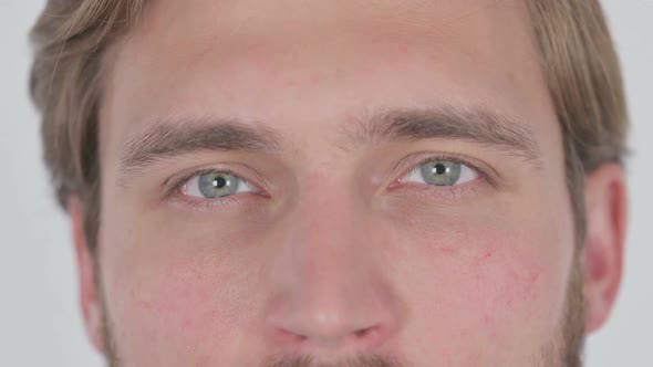 Eyes of Young Man on White Background