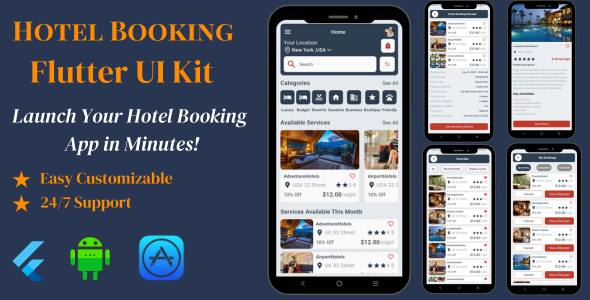Hotels Booking App Flutter UI Kit – Comprehensive Customizable Solution for Mobile and Tablet