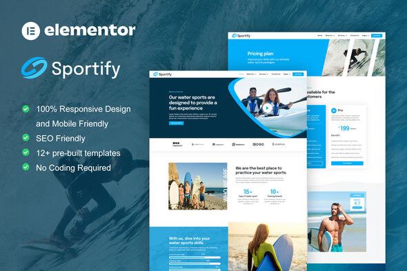 Sportify – Water Sports & Surfing Elementor Pro Template Kit – 0 Sold!