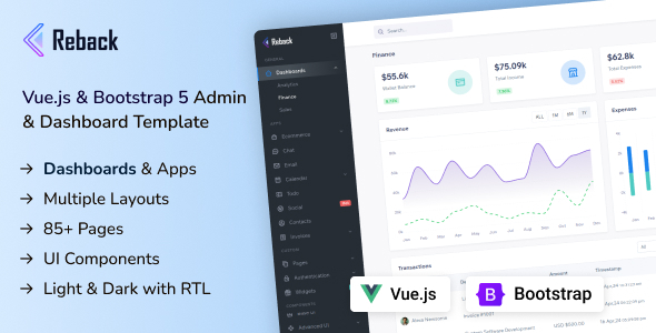 Reback – Vuejs Admin & Dashboard Template – 0 Sold!