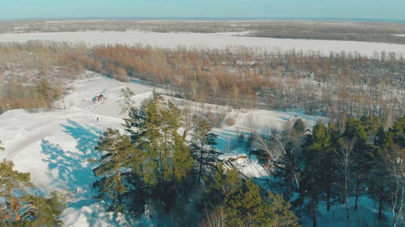 Ski Resort with Different Trails and Buildings Bird Eye View