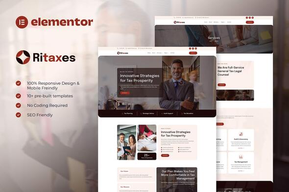 Ritaxes – Tax Advisor & Financial Consulting Elementor Template Kit – 0 Sold!