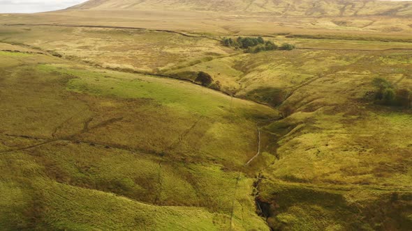 A top view panning over English moorland and countryside