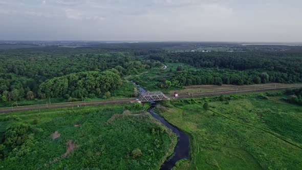 Railway Bridge Over the River Top View