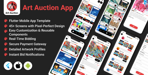 ArtAuction - Buy & Sell Art by Auction App - Flutter Mobile App Template | Android & iOS