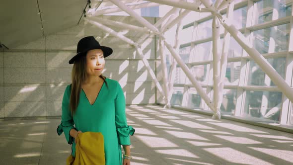 Japanese woman walking in Tokyo Japan