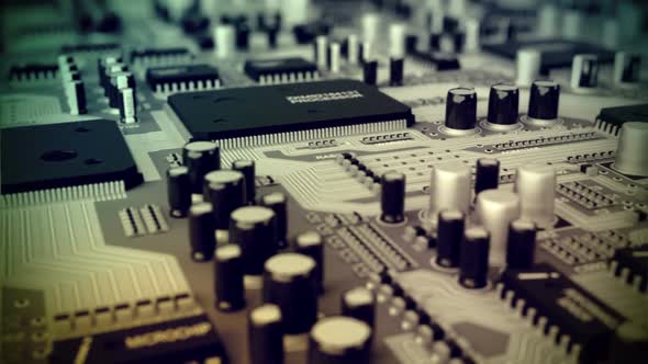 Circuit motherboard with processor and complex electronics, chips, semiconductor