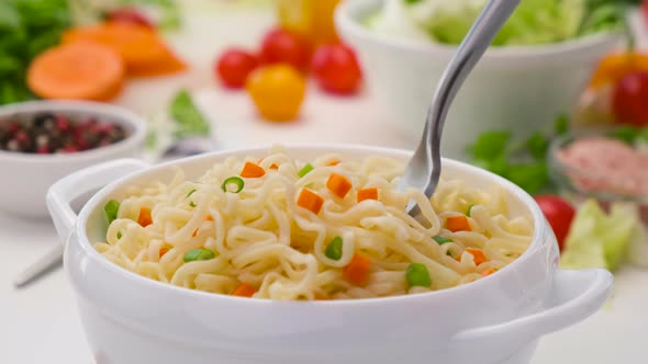 Instant Noodles Served with Carrot and Green Onion ProRes Uncompressed
