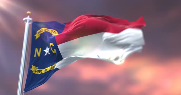 Flag of American State of North Carolina at Sunset