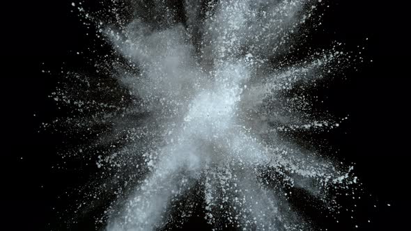 Super Slowmotion Shot of White Powder Explosion Isolated on Black Background at 1000Fps