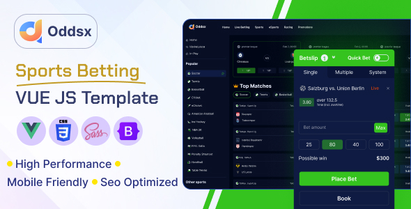 Oddsx – Sports Betting Website Vue JS Template – 0 Sold!