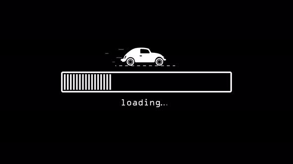 Loading Bar with Moving Car on Black Background