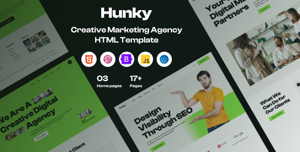 Hunky – Creative Marketing Agency HTML Template – 0 Sold!