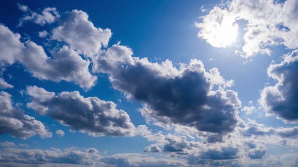 Time Lapse Layered Clouds Move in Blue Sky Under Bright Sun Cloudscape