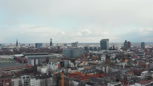 Aerial Slider View of Hamburg City Skyline with Famous Tourist Landmarks