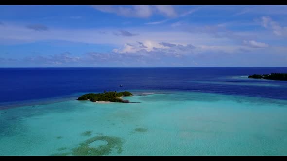 Aerial drone view scenery of beautiful bay beach trip by blue lagoon and clean sandy background of a