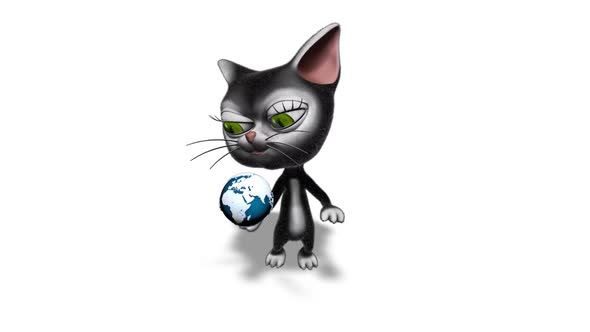 3D Kitty Cat Show Globe  Looped on White