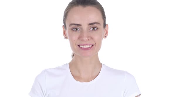 Middle Aged Smiling Woman Looking at Camera in Office