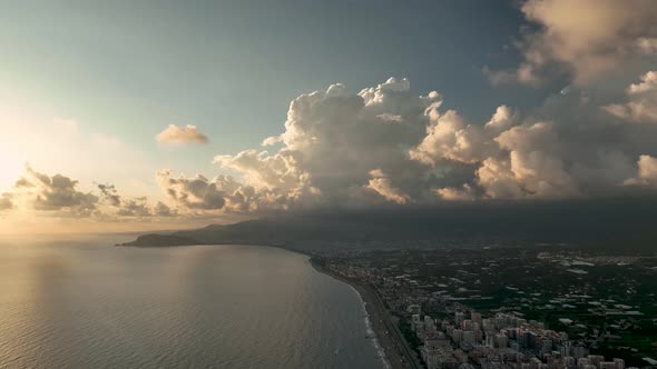 Beautiful Cloudy Sunset Over the Sea Aerial View