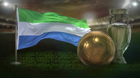 Sierra Leone Flag With Football And Cup Background Loop 4K