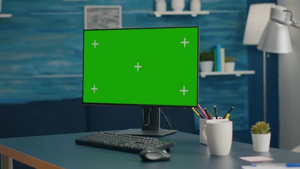 Close Up of Professional Powerful Computer with Mock Up Green Screen Chroma Key