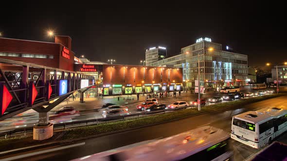 Time lapse of night city streets, Brno in the Czech Republic 