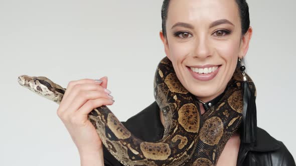 Big Snake on a Woman's Neck