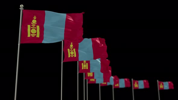 Mongolia Row Of Flags Animation Include Alpha Channel