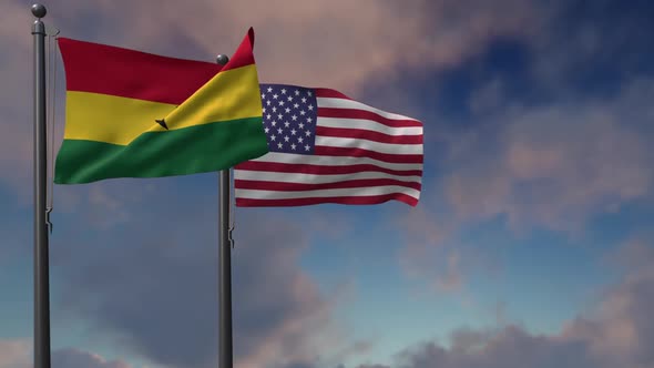 Ghana Flag Waving Along With The National Flag Of The USA - 2K