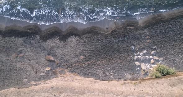 Aerial Birds Eye Overhead Top Down View of the Black Sand Beach at Cap D'agde