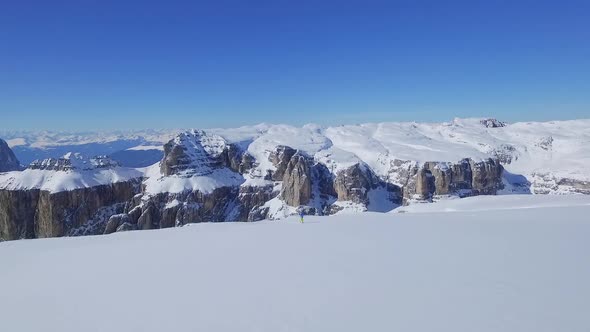 Single man on skiing tour, Sasso Pordoi, Dolomites, Italy