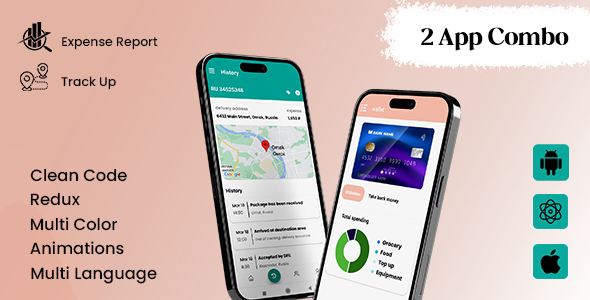 2 App Template | Expense Report | TrackUp | React Native iOS/Android App Template