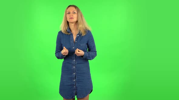 Fair Woman Is Looking at Camera with Anticipation, Then Very Upset. Green Screen