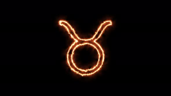 Zodiac signs Taurus on fire. Symbol animation burning in a flame on a black background.