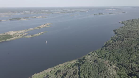 Dnipro River. Aerial View. Landmark of Ukraine, Flat, Gray