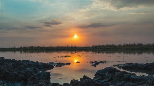 Sunset Over Wetlands of the Okavango Delta After Seasonal Rains, Time Lapse