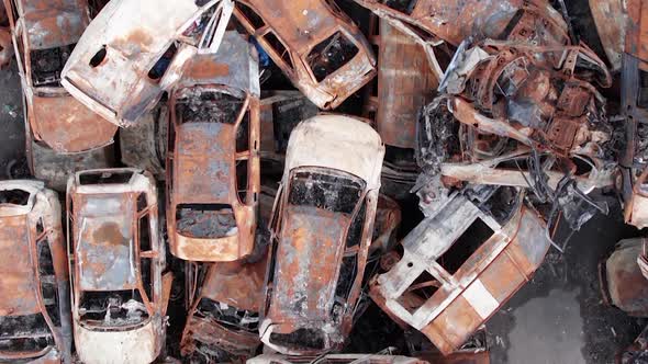 Vertical Video Irpin Bucha District  Destroyed Cars During the War in Ukraine