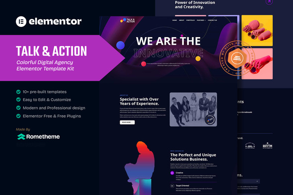 Talk & Action - Colorful Digital Agency Elementor Template Kit