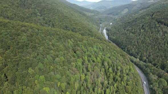 Nature of Ukraine: Carpathian Mountains Slow Motion. Aerial View