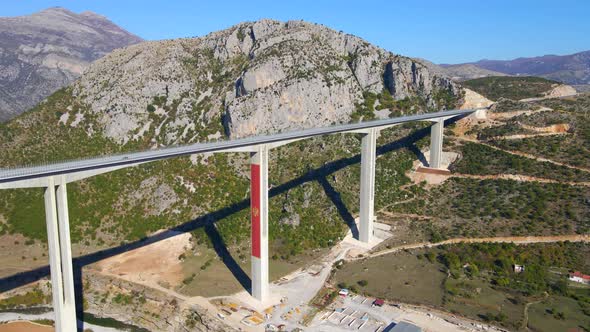 Aerial Shot of the Fully Finished Moracica Bridge in Montenegro